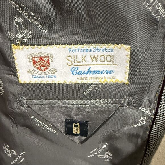 Pronto Moda Men Wool Cashmere Lana Lux Sports Coat Sz 44R Black Grey - Picture 6 of 12